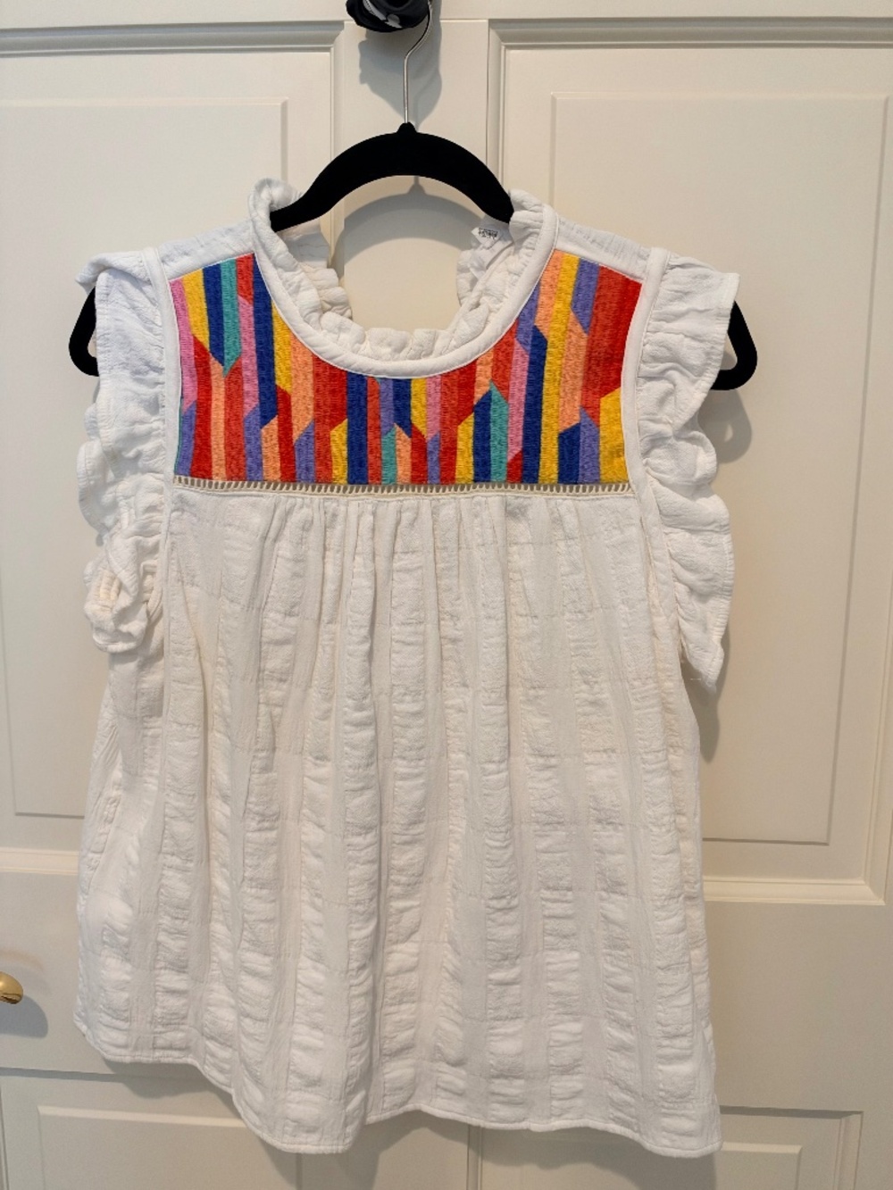 THML White Embroidered Ruffle Sleeve Top | XL